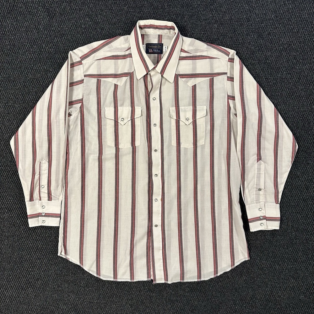 Vintage Panhandle Slim Western Pearl Snap Shirt Mens 17.5 35 Striped XL USA Made